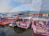 View of the colourful boats in Paraty, State of Rio de Janeiro, Brazil, South America