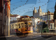 Tram number 28 in Alfama, Lisbon, Portugal, Europe