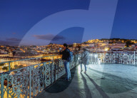 Twilight view of the Santa Justa Lift view point, Lisbon, Portugal, Europe