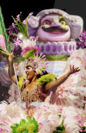 Brazil, State of Rio de Janeiro, City of Rio de Janeiro, Samba Dancer in the Carnival Parade.