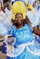 Brazil, State of Rio de Janeiro, City of Rio de Janeiro, Samba Dancer in the Carnival Parade.