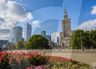 Poland, Masovian Voivodeship, Warsaw, City Center Skyscrapers with Palace of Culture and Science