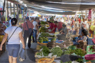 Food stalls in Belem market, in Iquitos, Peru. The famous street market hosts a plethora of goods and services.