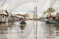 Wooden houses in flooded area of Belem, Iquitos, Peru, a poor district populated by indigenous people who came to the city.