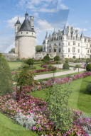 Summer flowers in the park of Chenonceau castle. Chenonceaux, Indre-et-Loire, France.