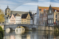 Bridge and houses on Langerei canal. Bruges, West Flanders province, Flemish region, Belgium.