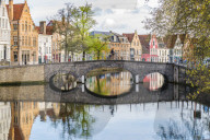 Bridge and houses on Langerei canal. Bruges, West Flanders province, Flemish region, Belgium.