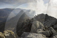 Tryfan, viewed from the top of Bristly Ridge on Glyder Fach, Snowdonia.