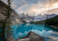 Moraine lake at sunset in the Canadian rockies
