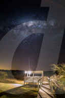 The milky way over a viewing platform at the Hlosi Game Lodge in the Amakhala Game Reserve on the Eastern Cape, South Africa.