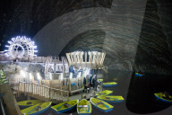 Underground lake in the Salt Mine Salina Turda museum in Transylvania