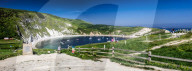 Panorama of Lulworth cove on a hot summer day, Jurrasic coast, Dorset