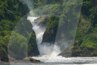 Water cascades down Murchison Falls and in to the river Nile.