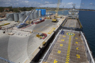 An aerial view of the ships docked at Mtwara port.