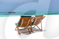 Wooden sun loungers on beach, Coco Palm, Dhuni Kolhu, Baa Atoll, Republic of Maldives, Indian Ocean