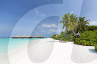 View along tropical towards over-water villas, Coco Palm, Dhuni Kolhu, Baa Atoll, Republic of Maldives, Indian Ocean