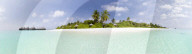 Panoramic view of tropical isladn of Dhuni Kolhu, Baa Atoll, Republic of Maldives, Indian Ocean