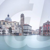 Long exposure image of buildings on the Grand Canal, Venice, Italy