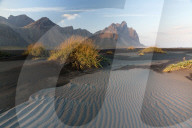 Vestrahorn Mountain range and black volcanic beach, Stokksnes, South Iceland