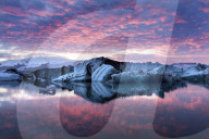 Amazing sunset over over Jokulsarlon Glacial Lagoon, South Iceland