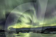 Aurora Borealis (Northern Lights) over Jokulsarlon Glacial Lagoon, South Iceland