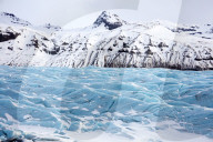 Blue glacier ice on Svinafellsjokull, a tongue of the vast Vatnajokull Glacier, near Skaftafell, South Iceland