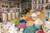 Display of spices and Pot Pourri in spice market (Rahba Kedima Square) in the souks of Marrakech, Morocco