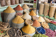 Display of spices and Pot Pourri in spice market (Rahba Kedima Square) in the souks of Marrakech, Morocco
