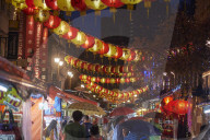 Lanterns illuminate New Bridge Road, Chinatown, Singapore