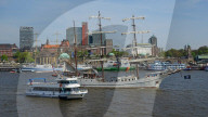 Elbe River at Landing Stages, Hamburg, Germany