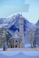 Church St. Coloman and Tannheimer Alps near Schwangau, AllgÃ¤u, Bavaria, Germany
