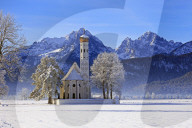 Church St. Coloman and Tannheimer Alps near Schwangau, AllgÃ¤u, Bavaria, Germany
