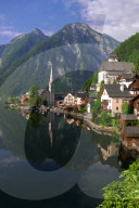 Town of Hallstatt on Lake Hallstatt, Salzkammergut, Upper Austria, Austria