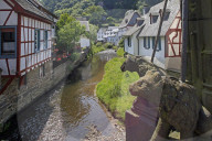 Half-timbered Houses in Monreal on River Elz, Eifel, Rhineland-Palatinate, Germany