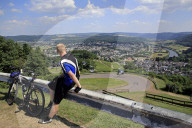 View from Mount Warsberg to Saarburg, Saar River, Rhineland-Palatinate, Germany