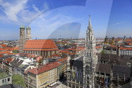 View from St. Peter's Church down to Marienplatz Square, City Hall and Church of Our Lady, Munich, Upper Bavaria, Bavaria, Germa