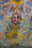 Painted woodwork on the ceiling, Pavilion, Bagh-e Narajestan (Citrus Garden), Shiraz, Iran