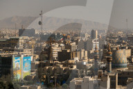 View over buildings from city centre twowards Alborz Mountains, Tehran, Iran