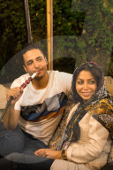 Couple on night out in traditional restaurant, Darband, Northern Tehran, Iran