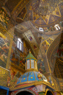 Interior of dome of Vank (Armenian) Cathedral with Archbishop's throne in foreground, Isfahan, Iran