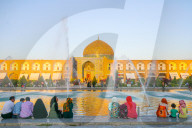 View across Naqsh-e (Imam) Square from Ali Qapu Palace opposite Sheikh Lotfollah Mosque, Isfahan, Iran