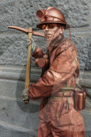 Street performer called Mr Copper (copper provides 50% of Chile's national income), Plaza des Armas, Santiago, Chile