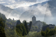 A morning view towards the village of Marthod, Savoie, France, Europe.