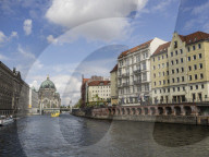 View towards the Cathedral from the River Spree, Berlin, Germany, Europe