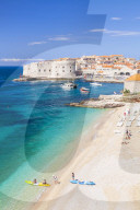 Banje beach, Old Port and Dubrovnik Old Town, Dalmatian coast, Dubrovnik, Croatia, EU, Europe
