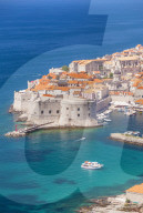 Aerial view of Old Port and Dubrovnik Old town, Dalmatian Coast, Dubrovnik, Croatia, EU, Europe
