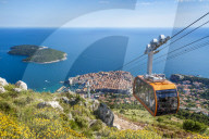 Cable car, Lokrum Island and Dubrovnik Old Town view, Dalmatian Coast, Dubrovnik, Croatia, EU, Europe