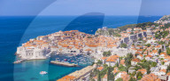 Aerial panorama of Old Port and Dubrovnik Old town, Dalmatian Coast, Dubrovnik, Croatia, EU Europe