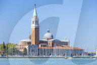 Campanile tower and Church of San Giorgio Maggiore by Palladio, island of San Giorgio Maggiore, Venice, Veneto, Italy, EU Europe