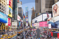 Crowds with Busy traffic, yellow cabs, Times Square and Broadway, Theatre District, Manhattan, New York City, USA, North America